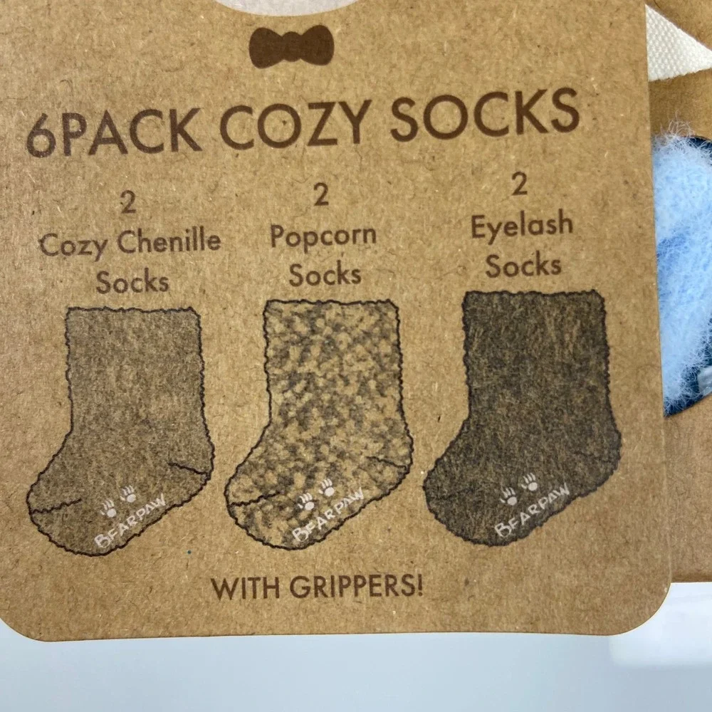 Bearpaw Baby Boy Gift Set‎ 6 Pack 6-12 M Cozy Gripper Socks Chenille Popcorn NEW